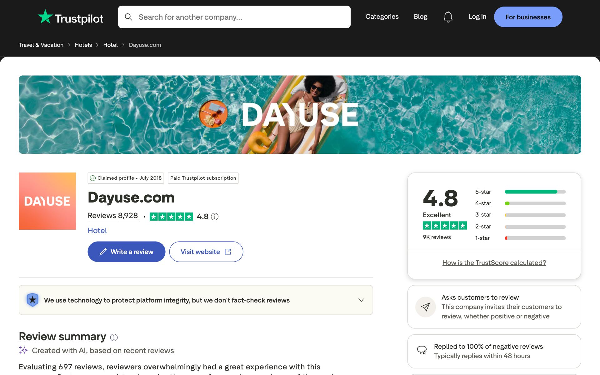 Dayuse on Trustpilot — the kind of review source AI engines echo