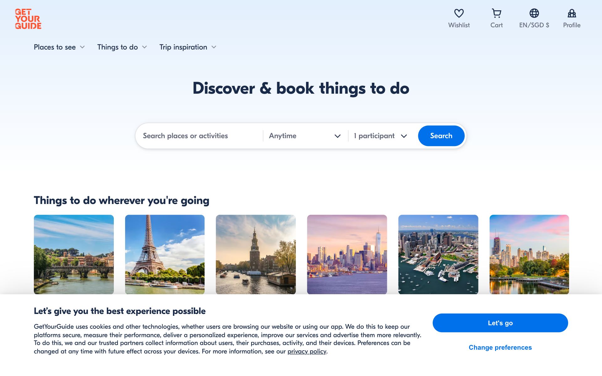 GetYourGuide homepage — the site AI engines are judging