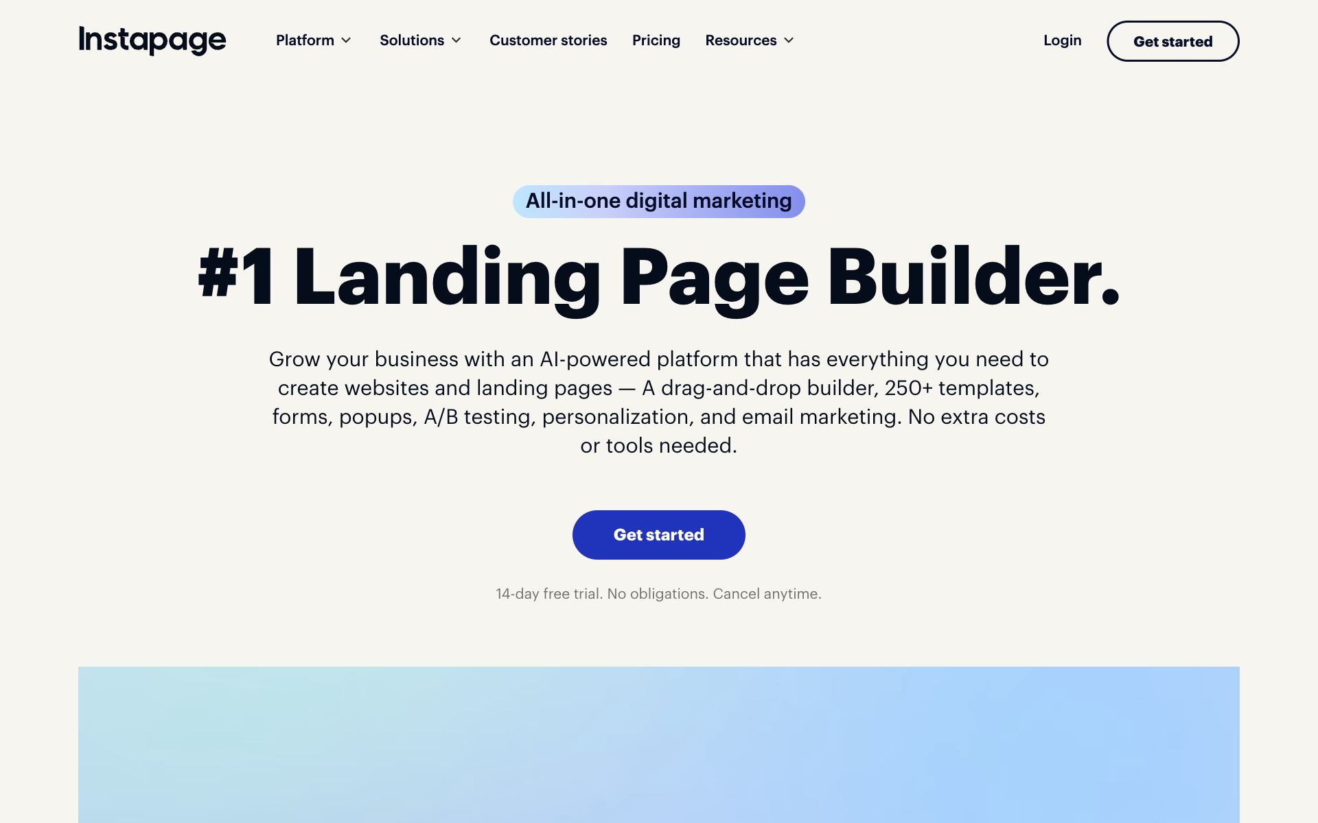 Instapage homepage — the site AI engines are judging