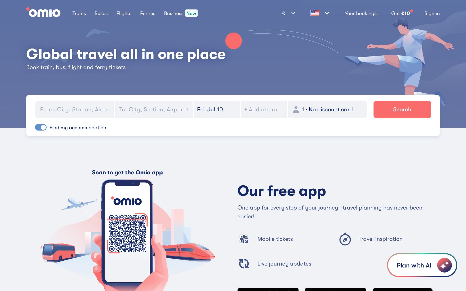 Omio homepage — the site AI engines are judging